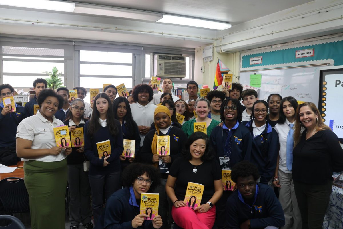Author Patricia Park with Ms. Drame's came to speak with students in Ms. Drame's 11/12 English Class.
