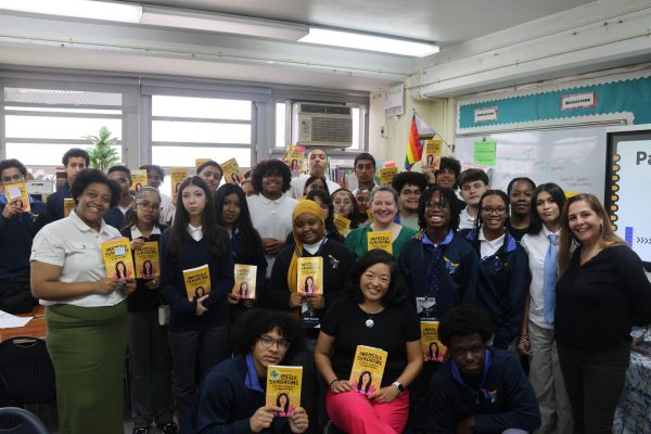 Author Patricia Park with Ms. Drame's came to speak with students in Ms. Drame's 11/12 English Class.