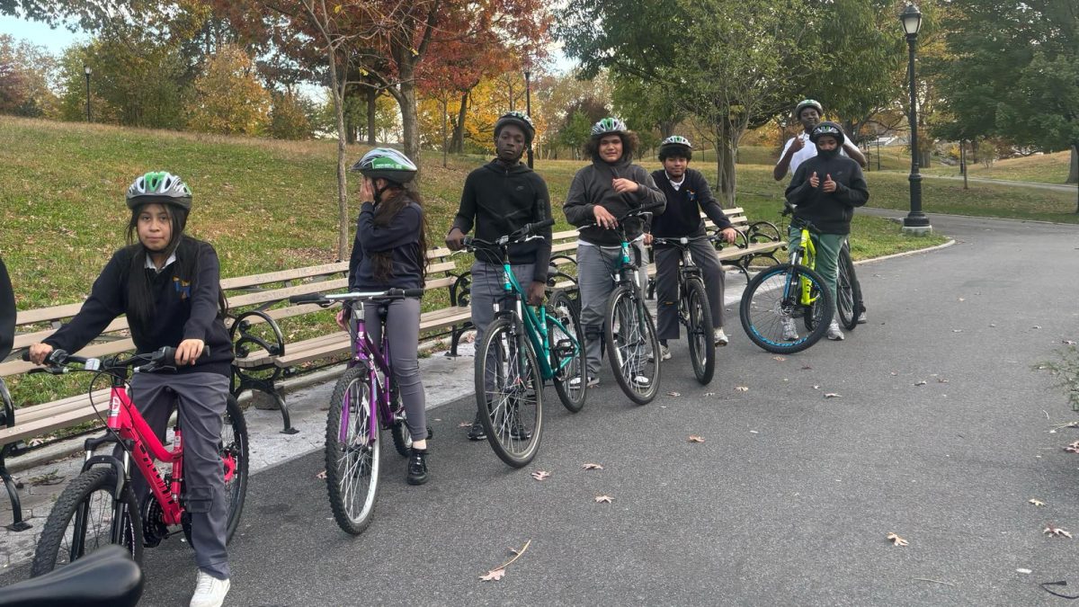 Members of the new biking initiative at HS223 get ready for a ride.                                                                                           