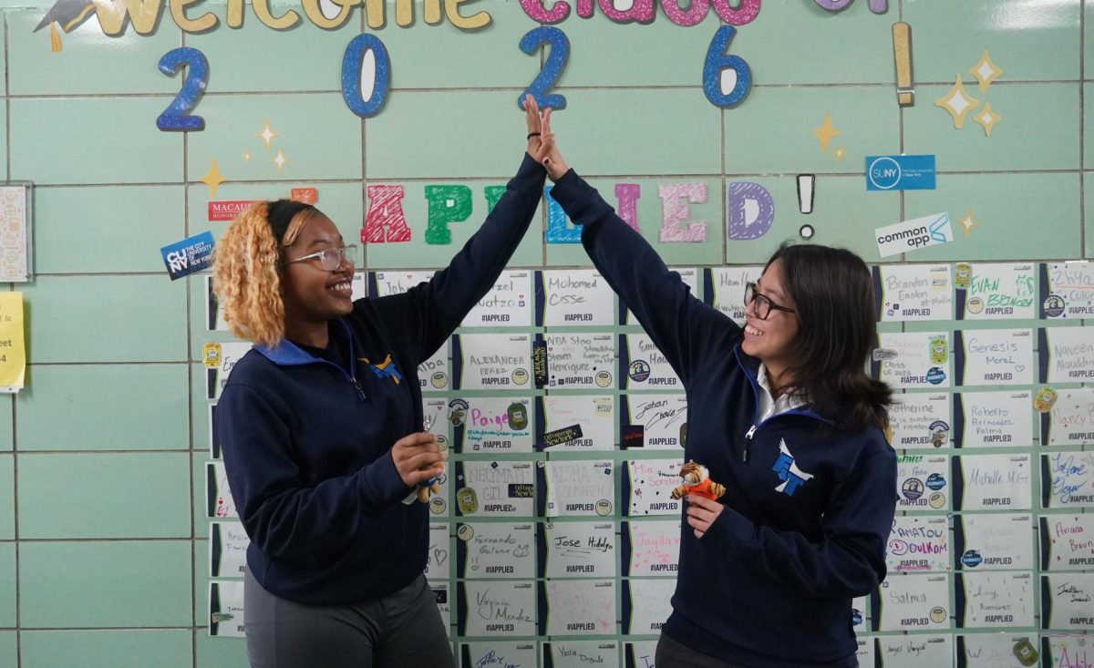 Paige Innis and Katherine Paredes (Class of 2026) celebrate being named Questbridge Scholars