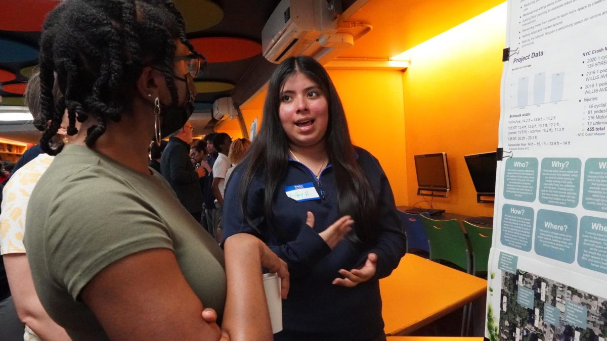 Ashley Ramirez (Class of 2026) presents her project to members of the Department of City Planning.